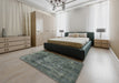 Mid-Century Modern Blue Moss Green Oriental Rug in a Bedroom, urb1076