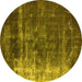 Round Oriental Yellow Industrial Rug, urb1077yw