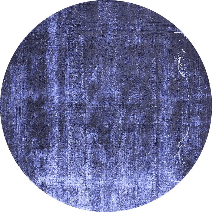 Round Machine Washable Oriental Blue Industrial Rug, wshurb1077blu