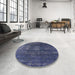 Round Mid-Century Modern Blue Oriental Rug in a Office, urb1078