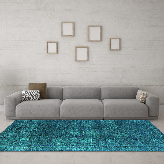Machine Washable Oriental Turquoise Industrial Area Rugs in a Living Room,, wshurb1078turq