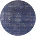 Round Mid-Century Modern Blue Oriental Rug, urb1078