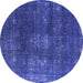 Round Machine Washable Oriental Blue Industrial Rug, wshurb1078blu