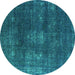 Round Oriental Turquoise Industrial Rug, urb1078turq