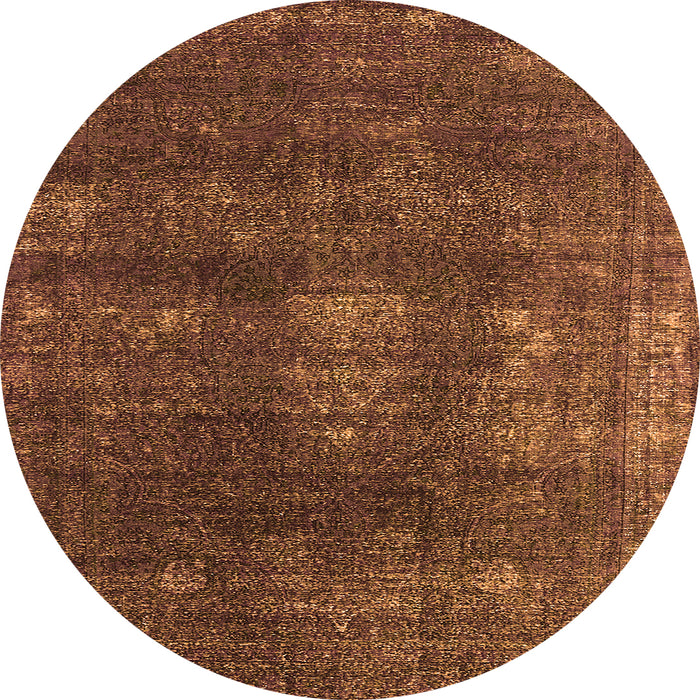 Round Machine Washable Oriental Orange Industrial Area Rugs, wshurb1078org