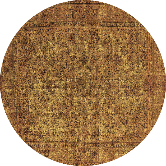 Round Oriental Brown Industrial Rug, urb1079brn