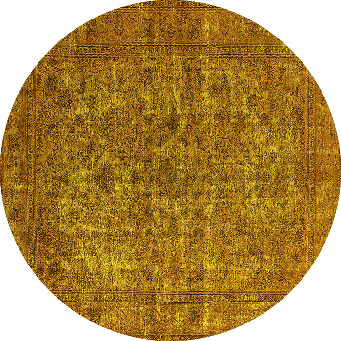 Round Oriental Yellow Industrial Rug, urb1079yw