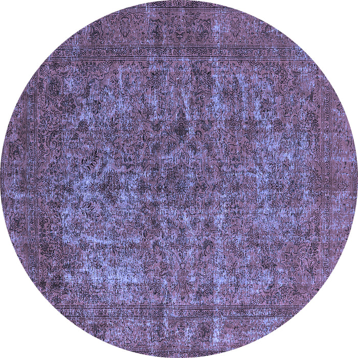Round Machine Washable Oriental Blue Industrial Rug, wshurb1079blu