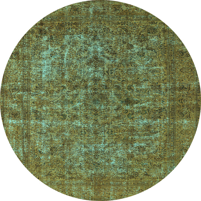Round Machine Washable Oriental Light Blue Industrial Rug, wshurb1079lblu