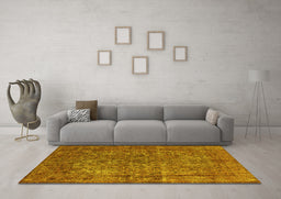 Machine Washable Oriental Yellow Industrial Rug in a Living Room, wshurb1079yw
