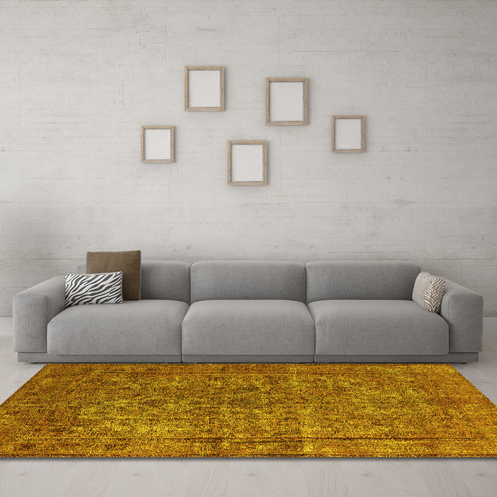 Machine Washable Oriental Yellow Industrial Rug in a Living Room, wshurb1079yw