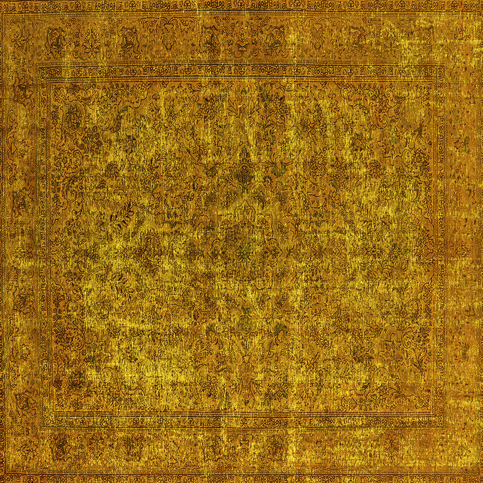 Square Machine Washable Oriental Yellow Industrial Rug, wshurb1079yw