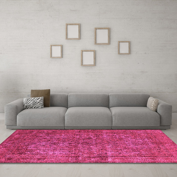 Machine Washable Oriental Pink Industrial Rug in a Living Room, wshurb1079pnk