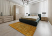 Mid-Century Modern Mahogany Brown Oriental Rug in a Bedroom, urb1079