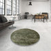 Round Mid-Century Modern Khaki Green Oriental Rug in a Office, urb1080