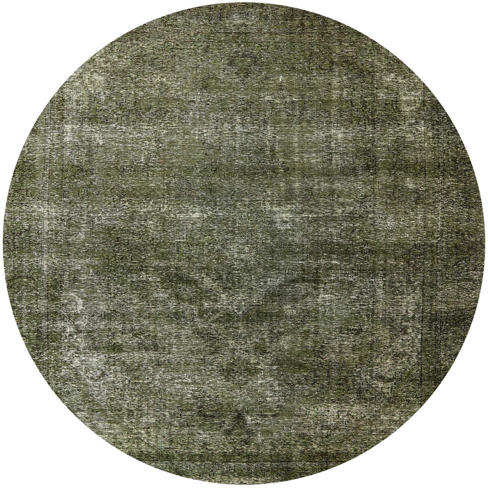 Round Machine Washable Industrial Modern Khaki Green Rug, wshurb1080