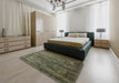 Mid-Century Modern Khaki Green Oriental Rug in a Bedroom, urb1080