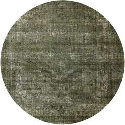 Round Mid-Century Modern Khaki Green Oriental Rug, urb1080