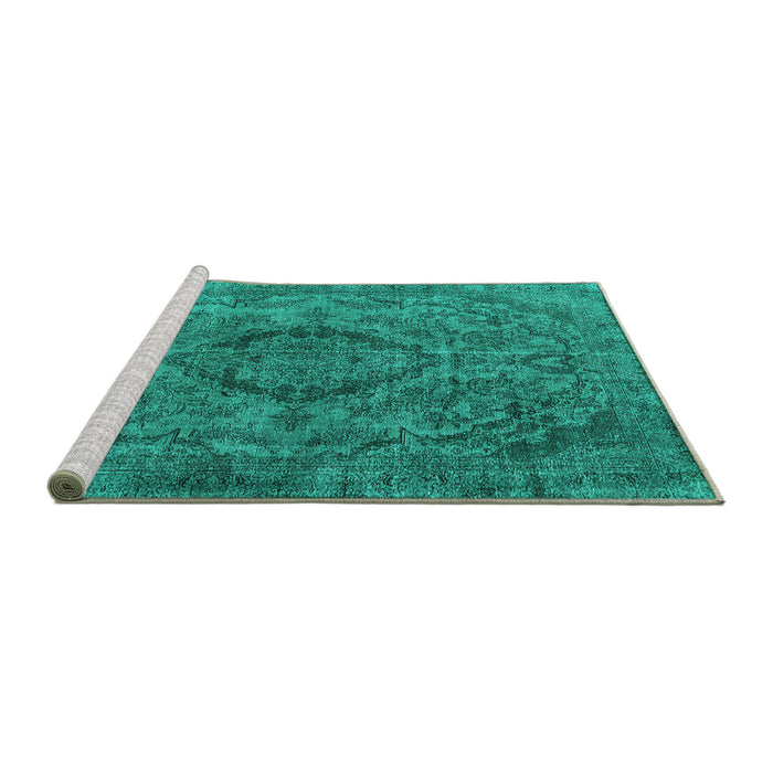 Sideview of Machine Washable Oriental Turquoise Industrial Area Rugs, wshurb1081turq