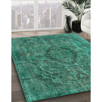 Mid-Century Modern Light Sea Green Oriental Rug, urb1081