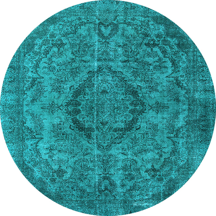 Round Machine Washable Oriental Light Blue Industrial Rug, wshurb1081lblu