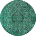 Round Mid-Century Modern Light Sea Green Oriental Rug, urb1081