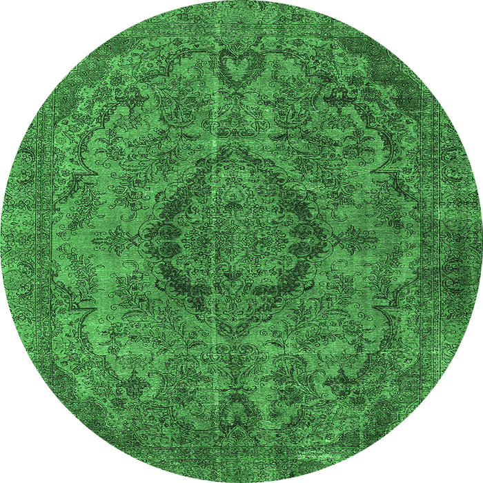 Round Machine Washable Oriental Emerald Green Industrial Area Rugs, wshurb1081emgrn