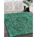 Mid-Century Modern Light Sea Green Oriental Rug in Family Room, urb1081