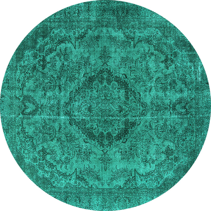 Round Machine Washable Oriental Turquoise Industrial Area Rugs, wshurb1081turq