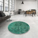 Round Mid-Century Modern Light Sea Green Oriental Rug in a Office, urb1081