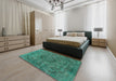 Mid-Century Modern Light Sea Green Oriental Rug in a Bedroom, urb1081