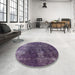 Round Mid-Century Modern Purple Persian Rug in a Office, urb1082