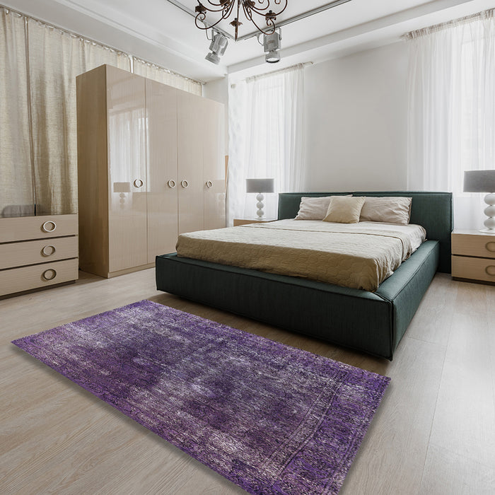 Mid-Century Modern Purple Persian Rug in a Bedroom, urb1082