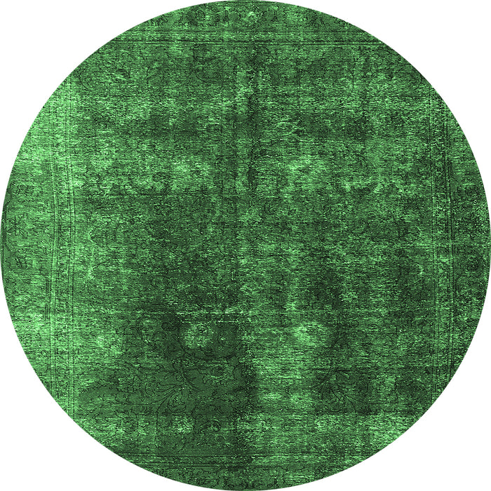 Round Machine Washable Persian Emerald Green Bohemian Area Rugs, wshurb1082emgrn