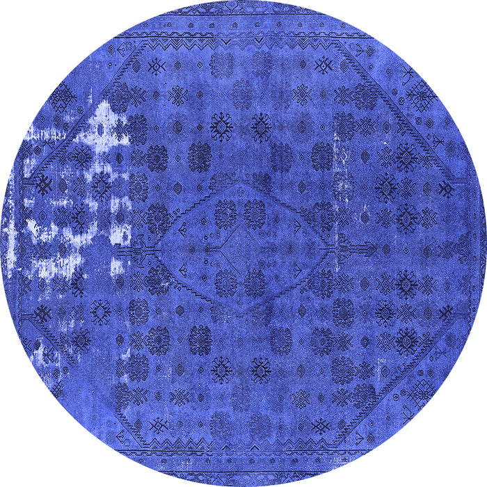 Round Machine Washable Persian Blue Bohemian Rug, wshurb1083blu