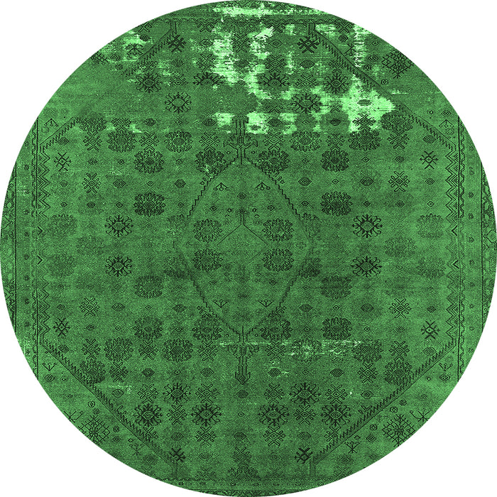 Round Machine Washable Persian Emerald Green Bohemian Area Rugs, wshurb1083emgrn