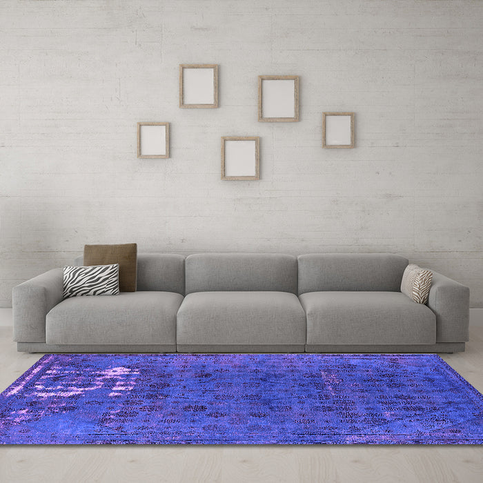 Machine Washable Persian Purple Bohemian Area Rugs in a Living Room, wshurb1083pur