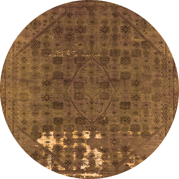 Round Machine Washable Persian Orange Bohemian Area Rugs, wshurb1083org