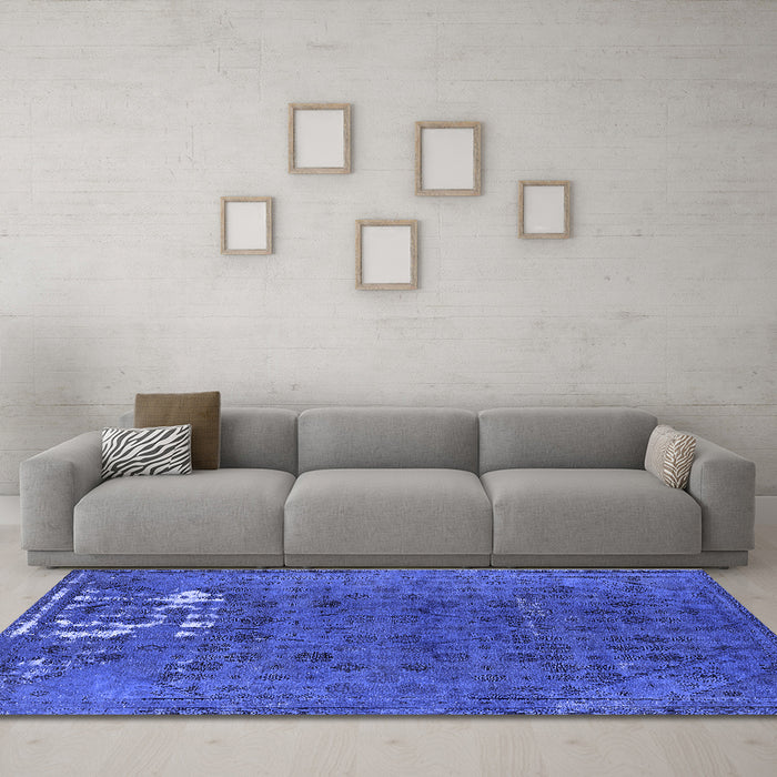 Machine Washable Persian Blue Bohemian Rug in a Living Room, wshurb1083blu
