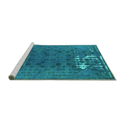 Sideview of Machine Washable Persian Turquoise Bohemian Area Rugs, wshurb1083turq
