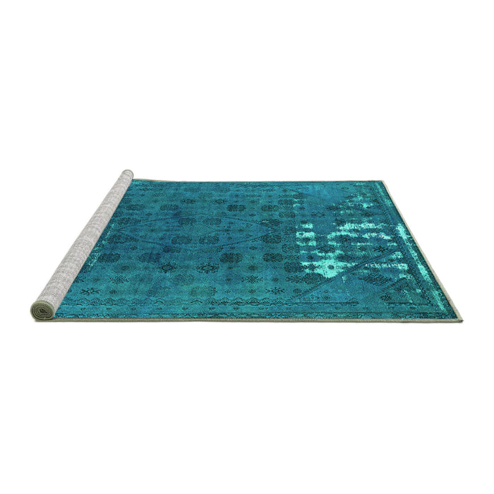 Sideview of Machine Washable Persian Turquoise Bohemian Area Rugs, wshurb1083turq