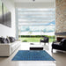 Square Mid-Century Modern Blue Ivy Blue Persian Rug in a Living Room, urb1083