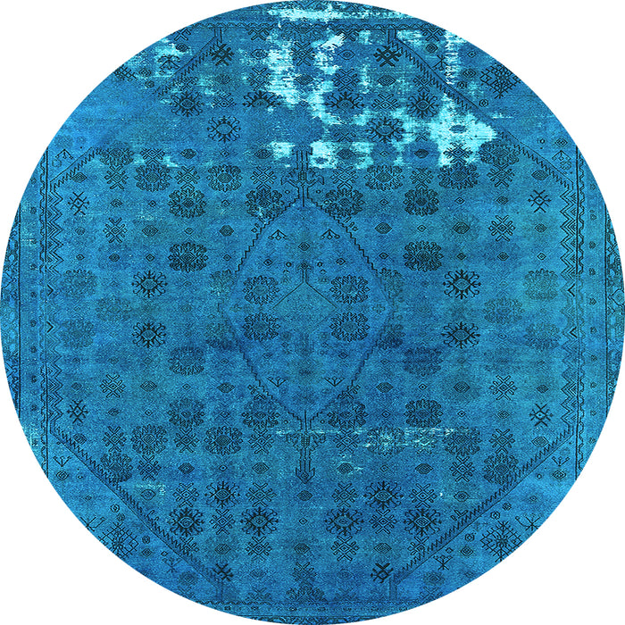 Round Machine Washable Persian Light Blue Bohemian Rug, wshurb1083lblu