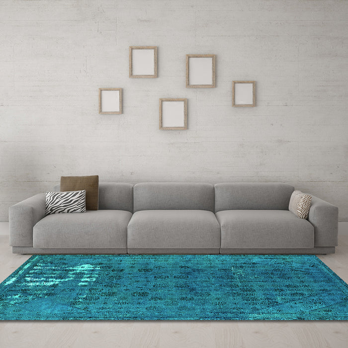 Machine Washable Persian Turquoise Bohemian Area Rugs in a Living Room,, wshurb1083turq