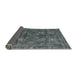 Sideview of Mid-Century Modern Blue Moss Green Oriental Rug, urb1084