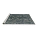 Sideview of Machine Washable Industrial Modern Blue Moss Green Rug, wshurb1084