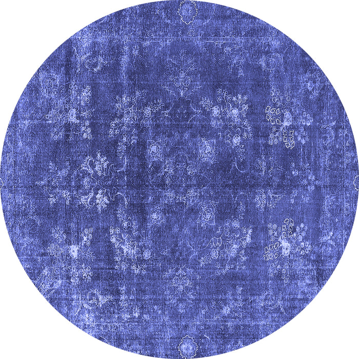 Round Machine Washable Oriental Blue Industrial Rug, wshurb1084blu