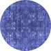 Round Machine Washable Oriental Blue Industrial Rug, wshurb1084blu