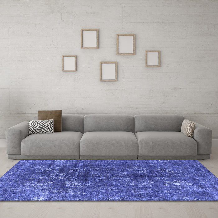 Machine Washable Oriental Blue Industrial Rug in a Living Room, wshurb1084blu
