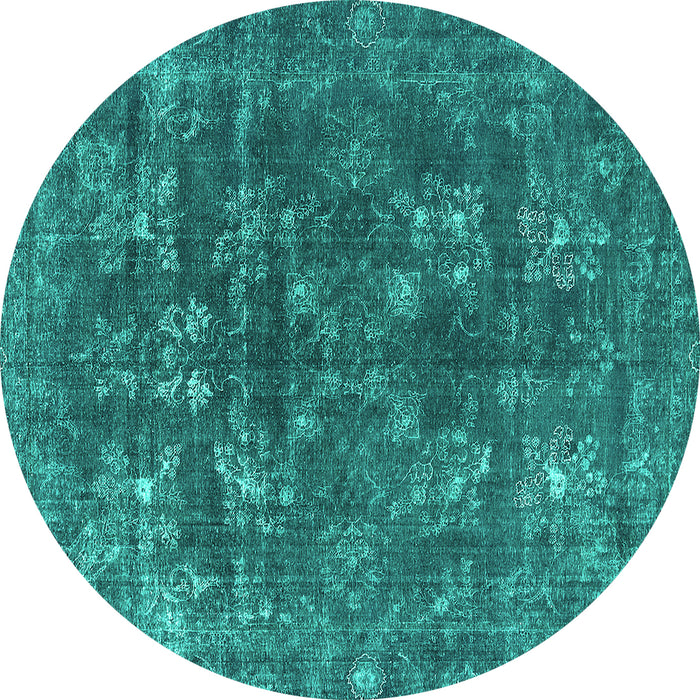 Round Oriental Turquoise Industrial Rug, urb1084turq